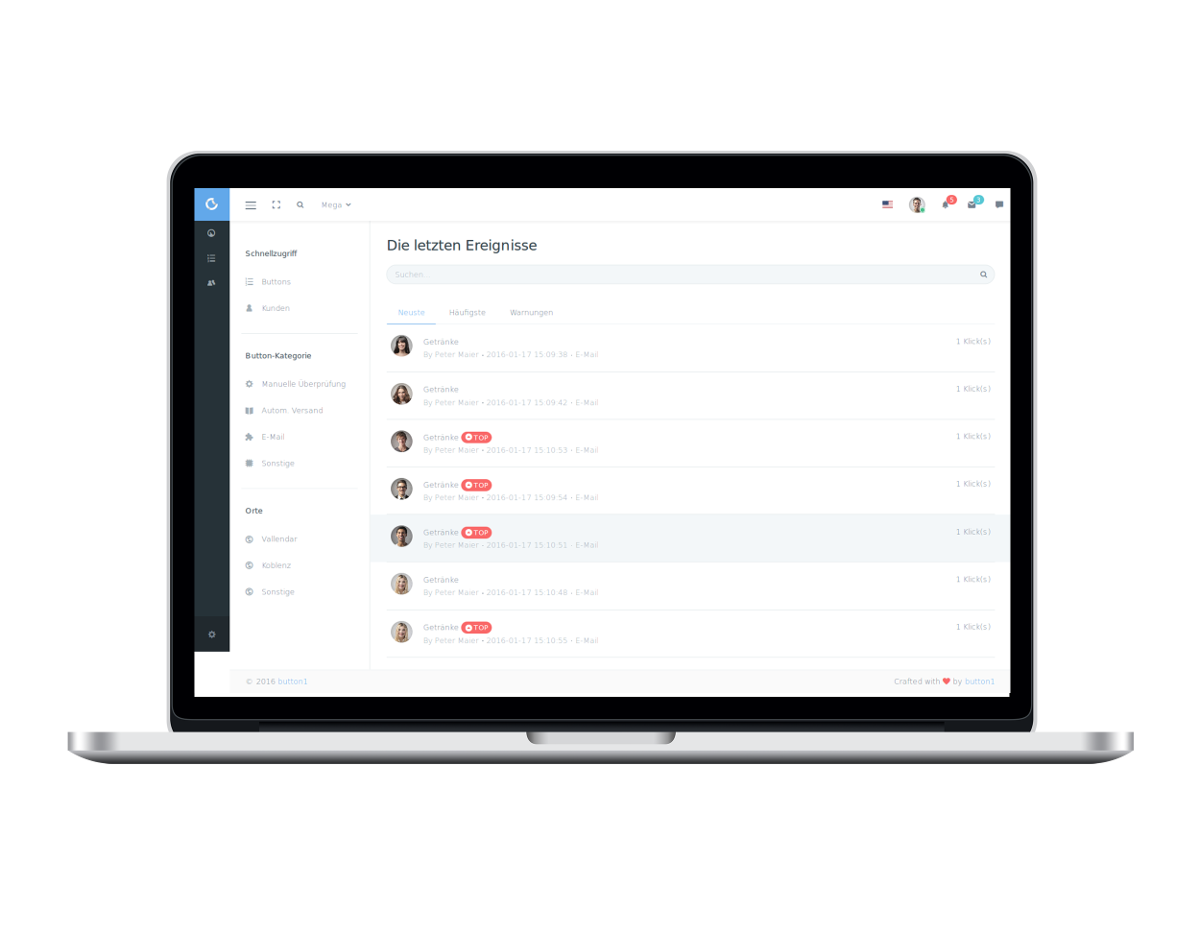 Konfiguration der verschiedenen Buttons im Backend von button1